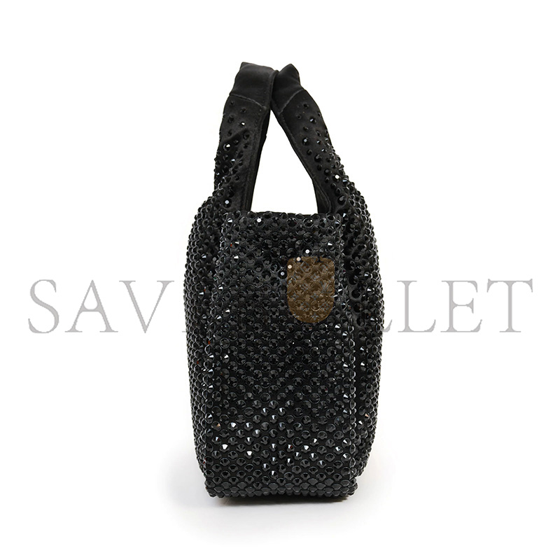 PRADA BLACK SATIN CRYSTAL TOP HANDLE MINI TOTE BAG 1BA349 (18*16*10cm) 